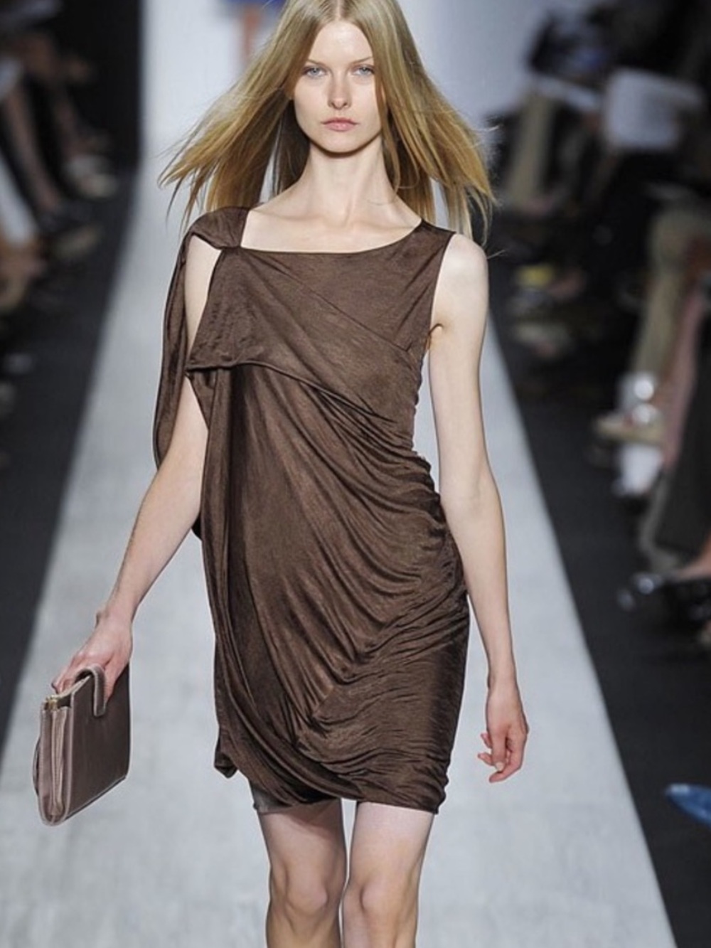BCBGMaxAzria Runway Brown Draped Mini Dress